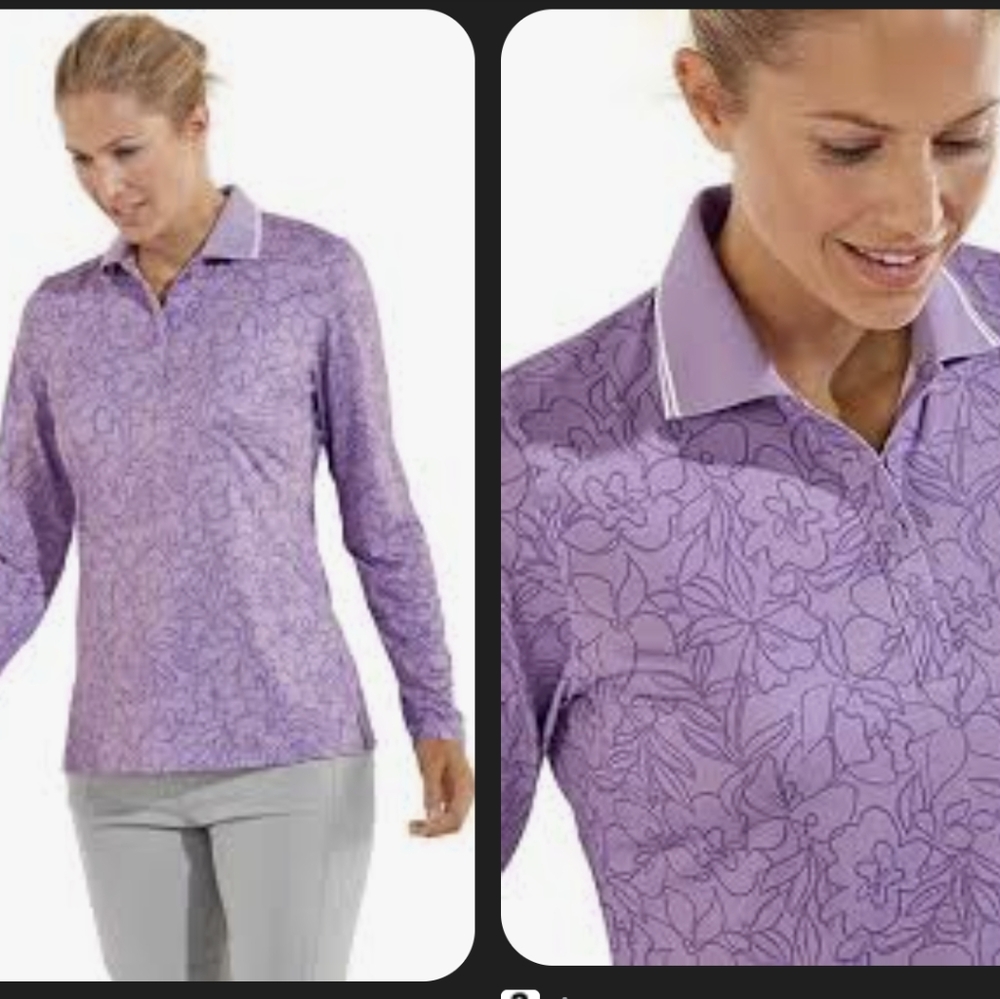 🆕 Coolibar Prestwick golf polo SPF 50 shirt women's lavender small